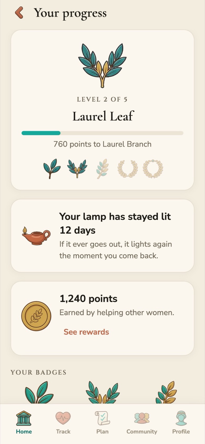 VITAL progress: level 1 of 5, Olive Sprig
