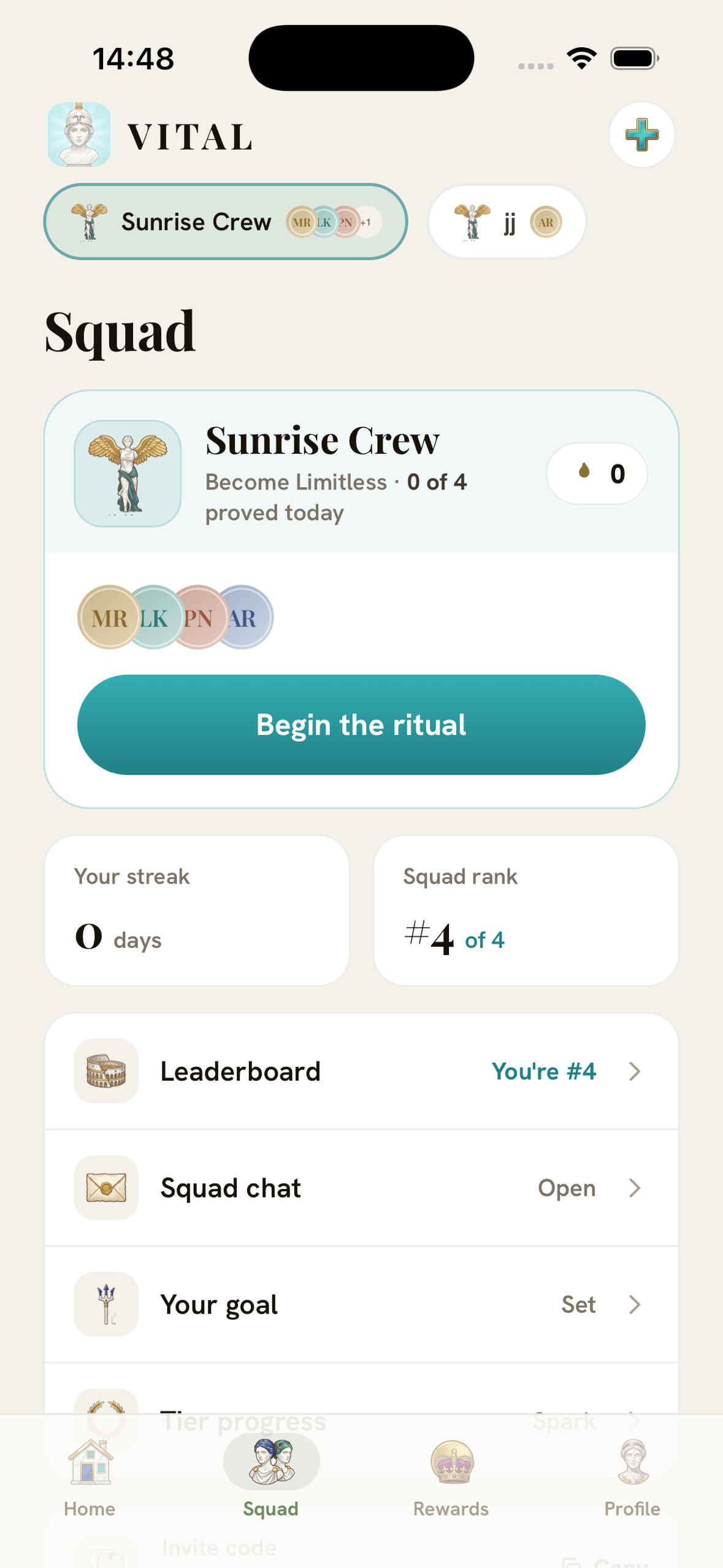 Your VITAL squad: streak, rank, and shared progress